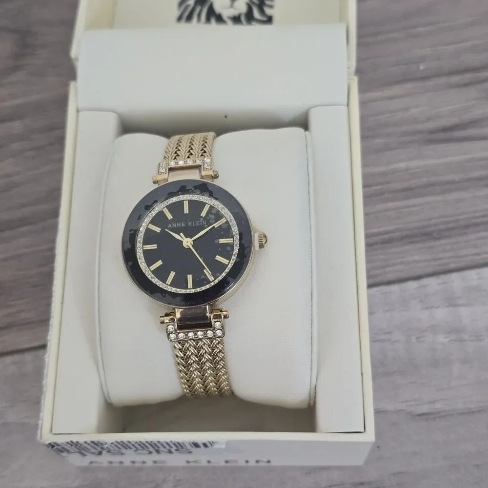 Anne Klein Women's Accented Black Dial Watch  AK-1906BKGB Stainless Steel Mesh